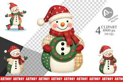 Patchwork Snowman Clipart Sublimation artnoy 