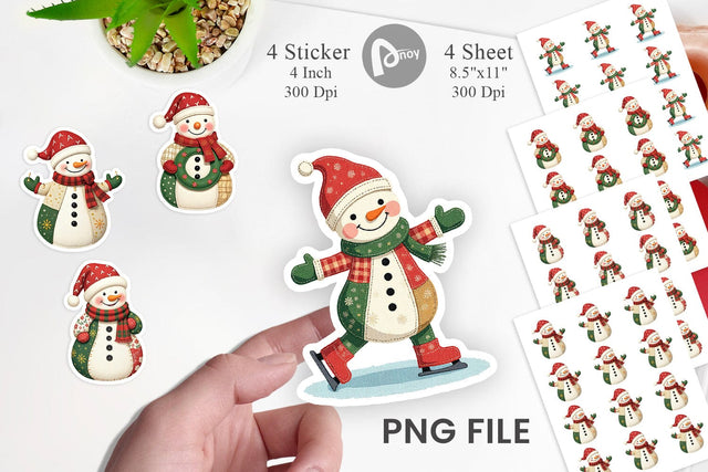 Patchwork Snowman Sticker Sublimation artnoy 