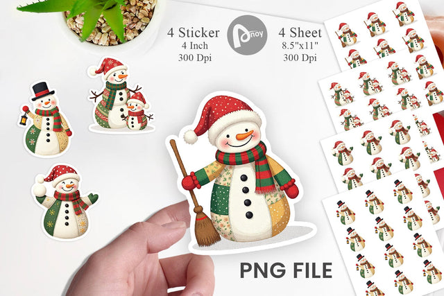 Patchwork Snowman Sticker Sublimation artnoy 