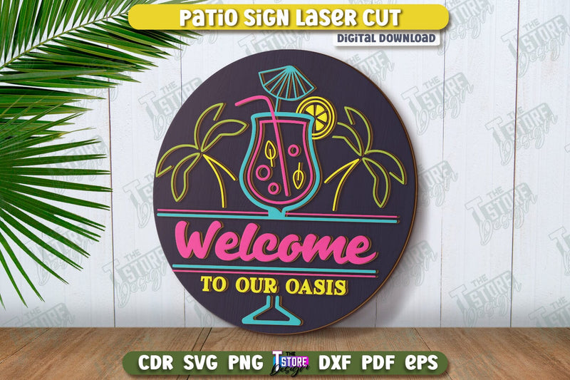 Patio Sign Laser Cut | Round Wall Signs | Porch Sign | CNC File SVG The T Store Design 