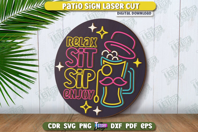 Patio Sign Laser Cut | Round Wall Signs | Porch Sign | CNC File SVG The T Store Design 