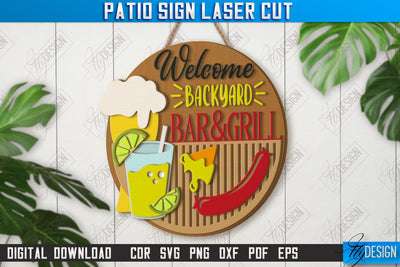 Patio Sign Laser Cut | Round Wall Signs | Porch Sign | Summer Design | CNC File SVG Fly Design 