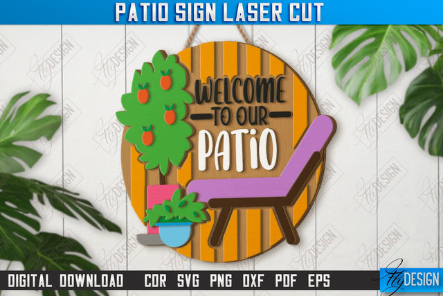 Patio Sign Laser Cut | Round Wall Signs | Porch Sign | Summer Design | CNC File SVG Fly Design 