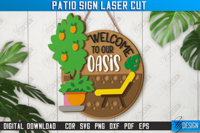 Patio Sign Laser Cut | Round Wall Signs | Porch Sign | Summer Design | CNC File SVG Fly Design 