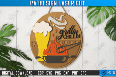 Patio Sign Laser Cut | Round Wall Signs | Porch Sign | Summer Design | CNC File SVG Fly Design 