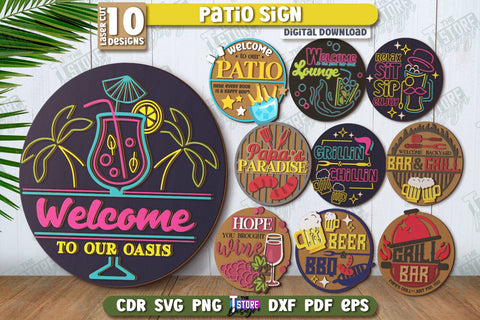Patio Signs Laser Cut Bundle | Round Wall Signs | Porch Sign | CNC Files SVG The T Store Design 
