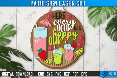 Patio Signs Laser Cut Bundle | Round Wall Signs | Porch Signs | Summer Design | CNC Files SVG Fly Design 