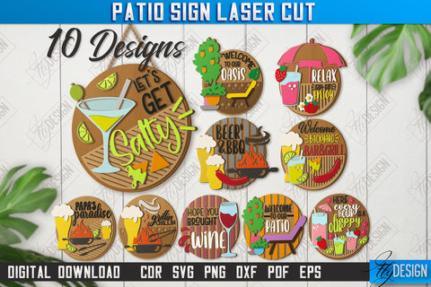 Patio Signs Laser Cut Bundle | Round Wall Signs | Porch Signs | Summer Design | CNC Files SVG Fly Design 