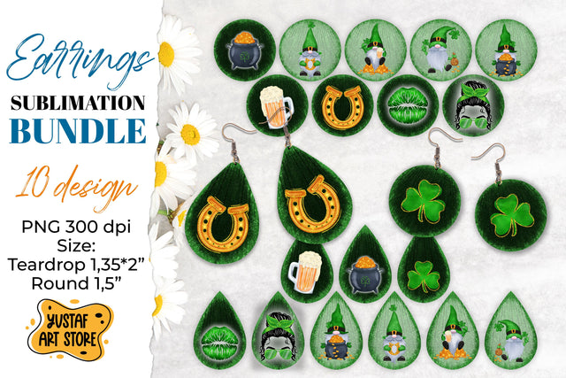 Patrick's Day Earrings Sublimation bundle.Teardrop and round Sublimation Yustaf Art Store 