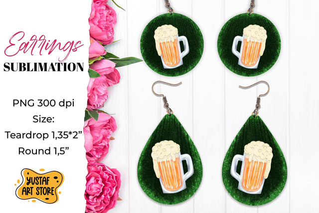 Patrick's Day Earrings Sublimation. Irish beer earrings Sublimation Yustaf Art Store 