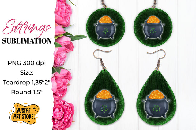 Patrick's Day Earrings Sublimation. teardrop and round Sublimation Yustaf Art Store 