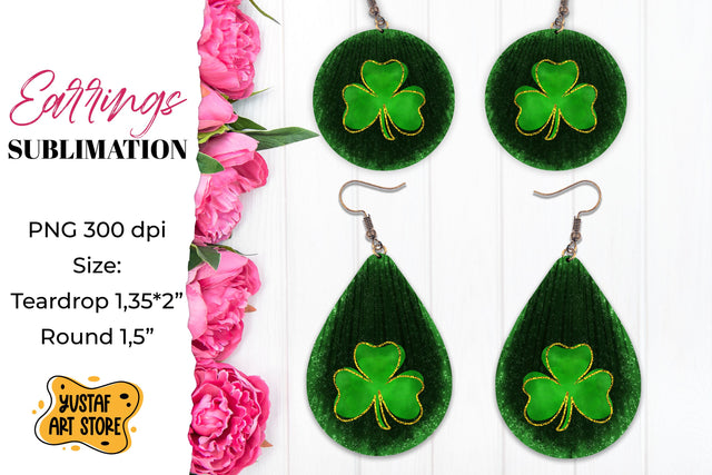 Patrick's Day Earrings Sublimation. Teardrop and round Sublimation Yustaf Art Store 