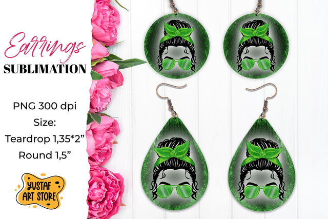 Patrick's Day Earrings Sublimation. Teardrop and round Sublimation Yustaf Art Store 
