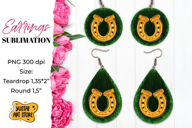 Patrick's Day Earrings Sublimation. teardrop and round Sublimation Yustaf Art Store 