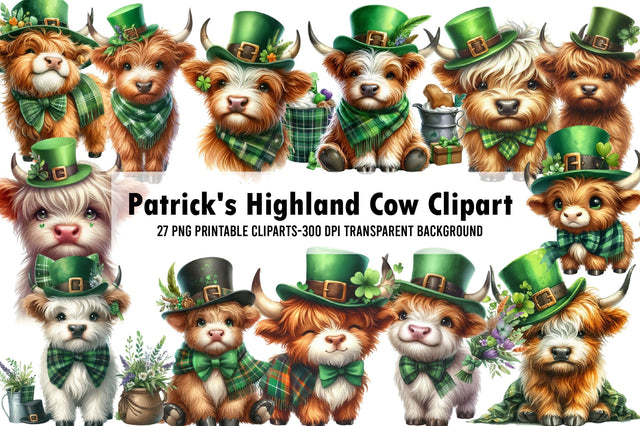 Patrick's Highland Cow Clipart Sublimation Rupkotha 