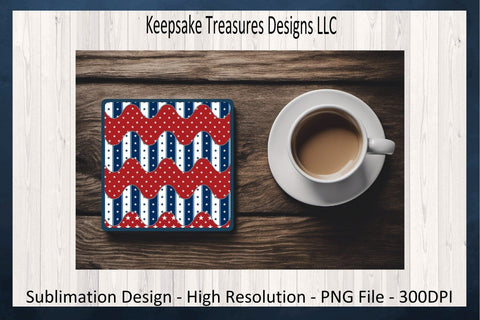 Patriotic 11oz Mug Wrap and Coaster Set, Sublimation PNG, Coaster Template, Red White and Blue Star Theme, Digital Download, Printable PNG Sublimation Keepsake Treasures Designs LLC. 