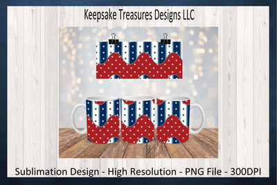 Patriotic 11oz Mug Wrap and Coaster Set, Sublimation PNG, Coaster Template, Red White and Blue Star Theme, Digital Download, Printable PNG Sublimation Keepsake Treasures Designs LLC. 