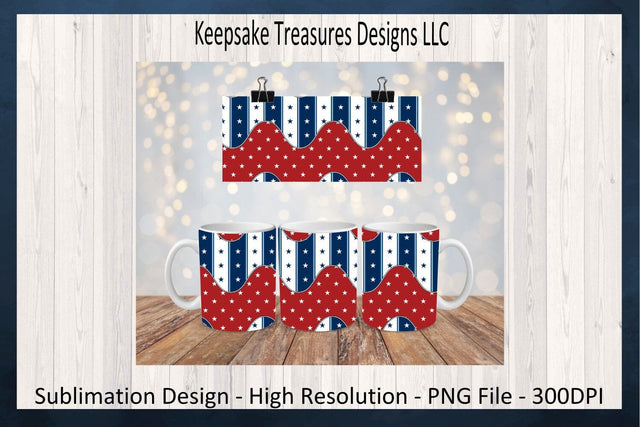 Patriotic 11oz Mug Wrap and Coaster Set, Sublimation PNG, Coaster Template, Red White and Blue Star Theme, Digital Download, Printable PNG Sublimation Keepsake Treasures Designs LLC. 