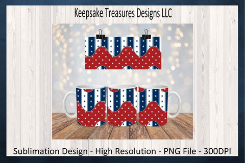 Patriotic 11oz Mug Wrap and Coaster Set, Sublimation PNG, Coaster Template, Red White and Blue Star Theme, Digital Download, Printable PNG Sublimation Keepsake Treasures Designs LLC. 