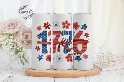 Patriotic 1776 Floral 20oz Tumbler Wrap Sublimation sassyprint 