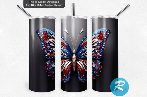 Patriotic 3D Butterfly PNG Tumbler Sublimation Regulrcrative 