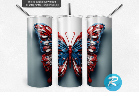 Patriotic 3D Butterfly PNG Tumbler Sublimation Regulrcrative 