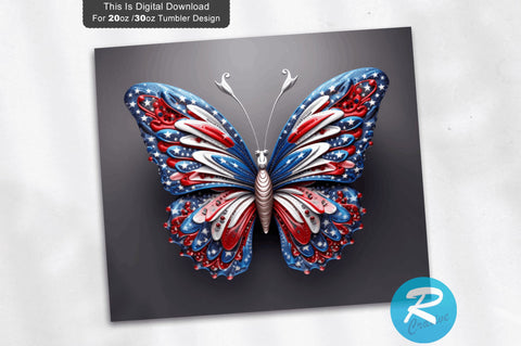 Patriotic 3D Butterfly PNG Tumbler Sublimation Regulrcrative 