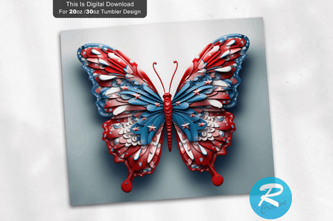 Patriotic 3D Butterfly PNG Tumbler Sublimation Regulrcrative 