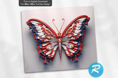 Patriotic 3D Butterfly PNG Tumbler Sublimation Regulrcrative 