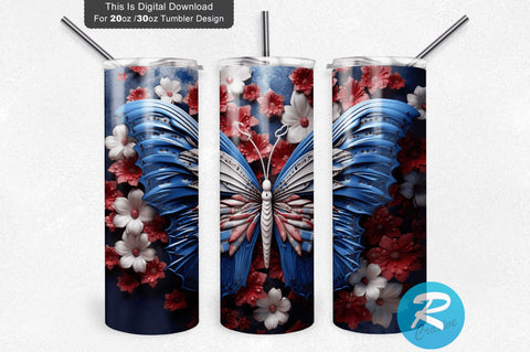 Patriotic 3D Butterfly PNG Tumbler Sublimation Regulrcrative 