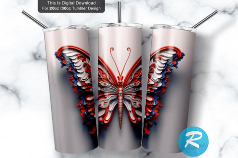Patriotic 3D Butterfly PNG Tumbler Sublimation Regulrcrative 
