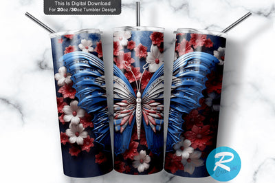 Patriotic 3D Butterfly PNG Tumbler Sublimation Regulrcrative 