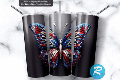 Patriotic 3D Butterfly PNG Tumbler Sublimation Regulrcrative 
