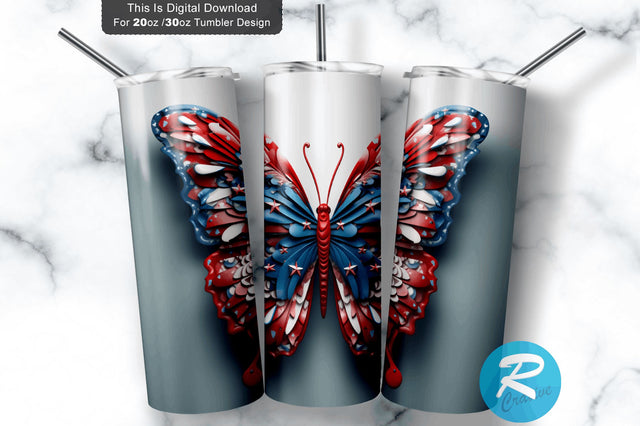 Patriotic 3D Butterfly PNG Tumbler Sublimation Regulrcrative 