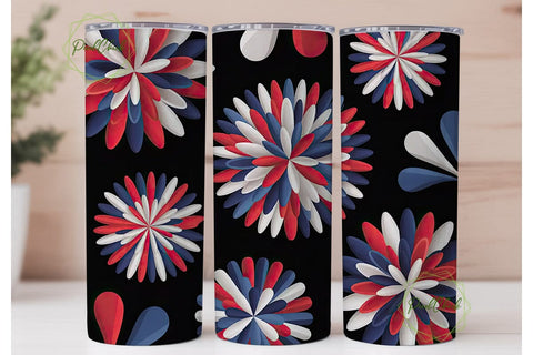 Patriotic 3D Floral 20oz Tumbler Wrap Sublimation PixelChick 