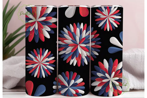 Patriotic 3D Floral 20oz Tumbler Wrap Sublimation PixelChick 