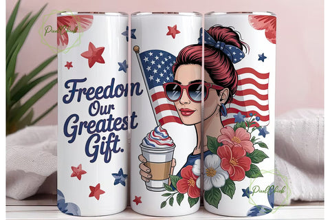 Patriotic 4th of July 20oz Tumbler Wrap Sublimation PixelChick 