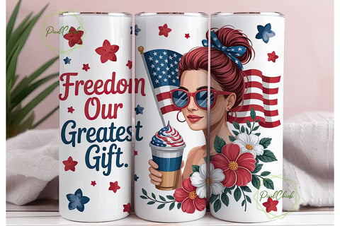 Patriotic 4th of July 20oz Tumbler Wrap Sublimation PixelChick 
