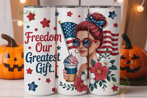 Patriotic 4th of July 20oz Tumbler Wrap Sublimation PixelChick 