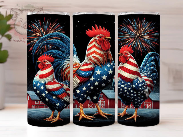 Patriotic 4th of July Chicken Tumbler, Patriotic Farm Tumbler, Red White Blue Chicken, Funny USA Tumbler Wrap, Independence Day Chicken, 20oz Skinny Tumbler, Sublimation Design Wrap Sublimation Lara' s Designs 