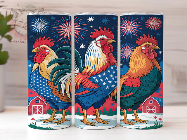Patriotic 4th of July Chicken Tumbler, Patriotic Farm Tumbler, Red White Blue Chicken, Funny USA Tumbler Wrap, Independence Day Chicken, 20oz Skinny Tumbler, Sublimation Design Wrap Sublimation Lara' s Designs 