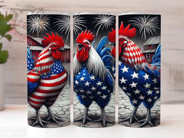 Patriotic 4th of July Chicken Tumbler, Patriotic Farm Tumbler, Red White Blue Chicken, Funny USA Tumbler Wrap, Independence Day Chicken, 20oz Skinny Tumbler, Sublimation Design Wrap Sublimation Lara' s Designs 