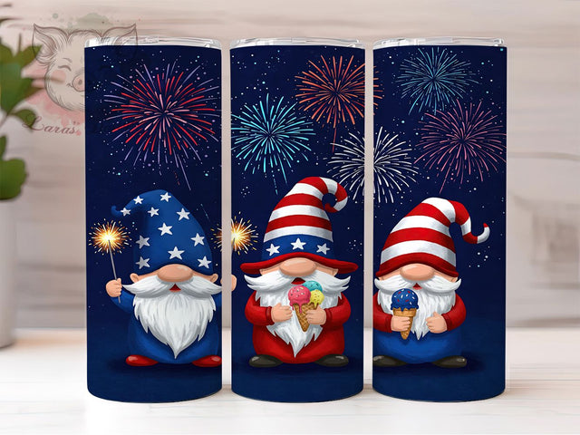 Patriotic 4th of July Gnome Tumbler, Patriotic Gnome Wrap, Red White Blue Gnome, Independence Day Gnome, USA Gnome Tumbler, 20oz Skinny Tumbler, Sublimation Tumbler Design Sublimation Lara' s Designs 