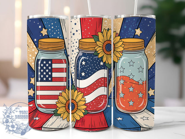 Patriotic 4th of July USA Tumbler, Patriotic Tumbler Design, American Jar Tumbler, USA Flag Tumbler Wrap, Independence Day Tumbler, 20oz Sublimation Wrap, Red White Blue Tumbler Sublimation ToriDesigns 
