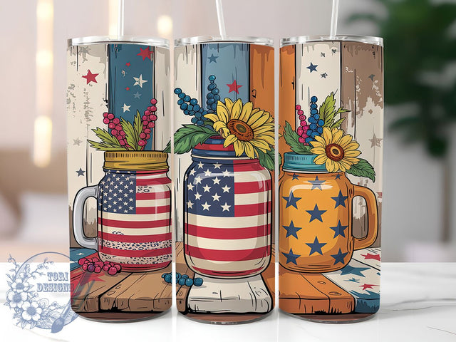 Patriotic 4th of July USA Tumbler, Patriotic Tumbler Design, American Jar Tumbler, USA Flag Tumbler Wrap, Independence Day Tumbler, 20oz Sublimation Wrap, Red White Blue Tumbler Sublimation ToriDesigns 