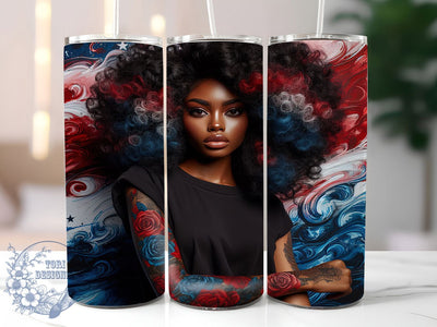 Patriotic Afro Woman Tumbler, Afro Woman, American Pride, Red White Blue, Tumbler Wrap, Sublimation Design, 20oz Tumbler Sublimation ToriDesigns 