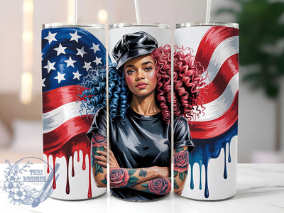 Patriotic Afro Woman Tumbler, Afro Woman, American Pride, Red White Blue, Tumbler Wrap, Sublimation Design, 20oz Tumbler Sublimation ToriDesigns 