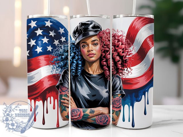 Patriotic Afro Woman Tumbler, Afro Woman, American Pride, Red White Blue, Tumbler Wrap, Sublimation Design, 20oz Tumbler Sublimation ToriDesigns 