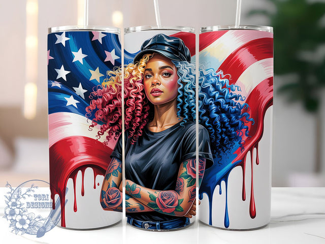 Patriotic Afro Woman Tumbler, Afro Woman, American Pride, Red White Blue, Tumbler Wrap, Sublimation Design, 20oz Tumbler Sublimation ToriDesigns 