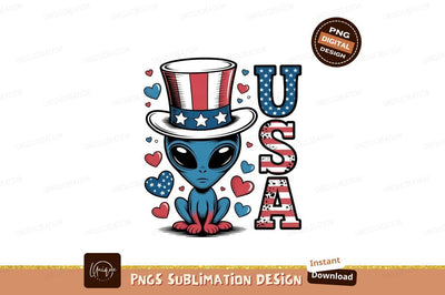 Patriotic alien wearing hat with U S A text america Sublimation Designangry 
